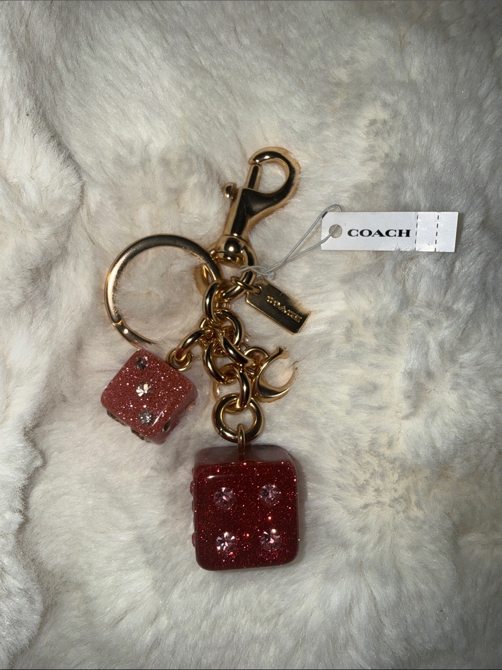 Coach Gold-Tone Keychain with Red Glitter Dice Charms ✨OPEN TO OFFERS - Picture 2 of 6